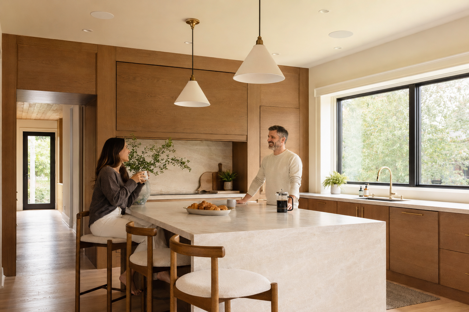 Kitchen with in-ceiling audio
