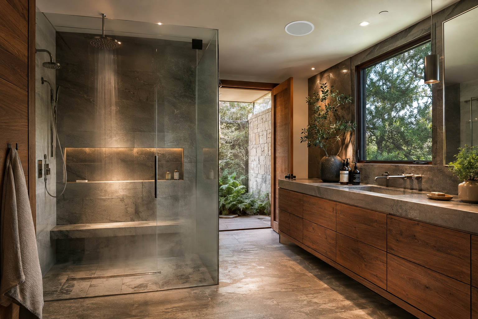 Bathroom with in-ceiling audio